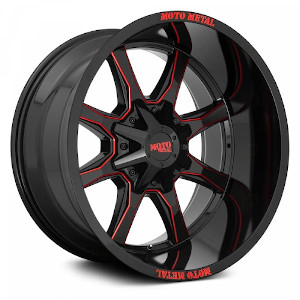 Moto Metal MO970 Gloss Black W/ Red Milled Spokes