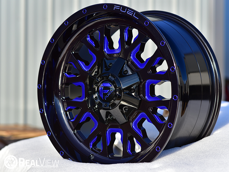 D645 Stroke 18x9 20 Gloss Black Blue Milled Wheels Rims 