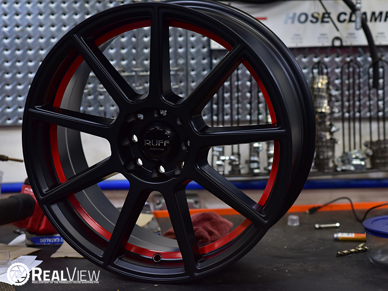 Ruff 366 17x7 6 38 Satin Black Red Stripe Wheels Rims 