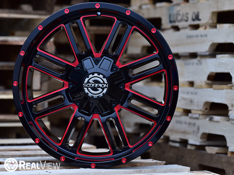 Scorpion Sc18 20x9 12 Black Milled Red Accent Wheels Rim 