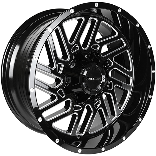 Falcon Wheels F2 Gloss Black W/ Diamond Milling - Part Number F2-201270-44-BML Falcon Wheels F2 Gloss Black W/ Diamond Milling Photo
