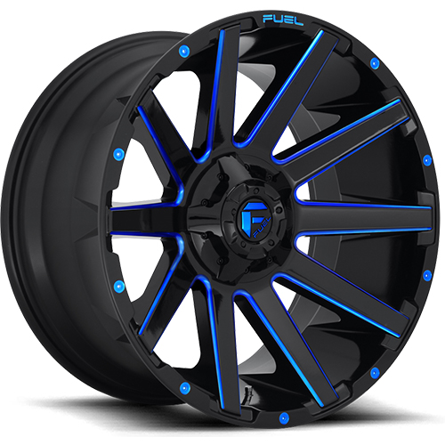 Fuel Offroad Contra D644 Gloss Black W/ Blue Milled Spokes - Part Number D64420901757 Fuel Offroad Contra D644 Gloss Black W/ Blue Milled Spokes Photo
