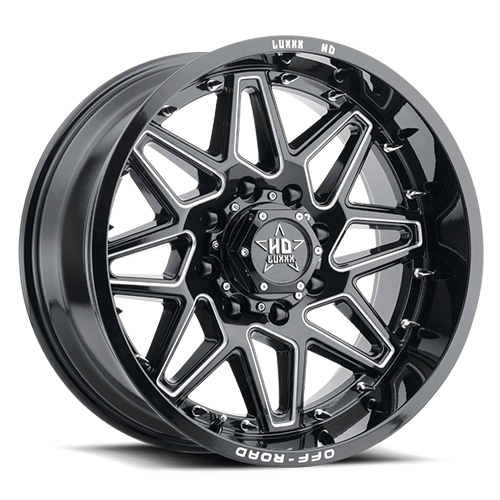 Luxxx HD Offroad LHD-17 Gloss Black Milled With Chrome Spike Rivets - Part Number LHD172096139-12G-A1-11 Luxxx HD Offroad LHD-17 Gloss Black Milled With Chrome Spike Rivets Photo