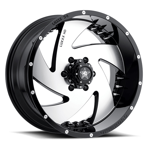 Luxxx HD Offroad LHD-6 Gloss Black Machined With Chrome Spike Rivets - Part Number LHD622128170-44K-A2-11 Luxxx HD Offroad LHD-6 Gloss Black Machined With Chrome Spike Rivets Photo