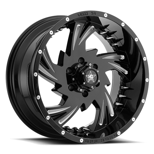 Luxxx HD Offroad LHD-7 Gloss Black Milled With Chrome Spike Rivets - Part Number LHD722126139-44D-A1-11 Luxxx HD Offroad LHD-7 Gloss Black Milled With Chrome Spike Rivets Photo