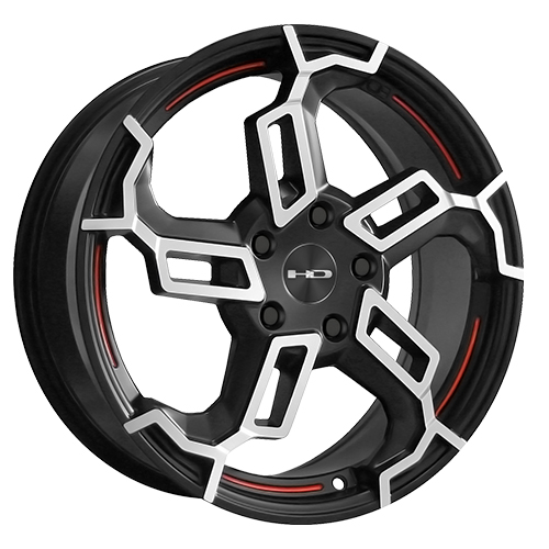 HD Wheels Switch Satin Black W/ Machined Face & Red Line