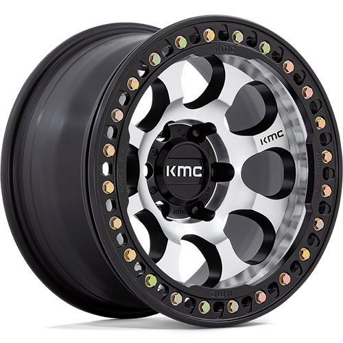 KMC Riot Beadlock KM237 Machined Face W/ Satin Black Windows & Ring - Part Number KM237DB17905012N KMC Riot Beadlock KM237 Machined Face W/ Satin Black Windows & Ring Photo