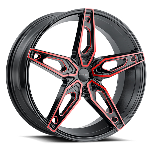 Prive Lux PL6 Gloss Black With Red Machined Accents - Part Number PL6-2085L35JGBRR Prive Lux PL6 Gloss Black With Red Machined Accents Photo