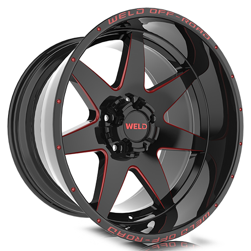Weld Off-Road Retaliate W110 Gloss Black Red Milled - Part Number W11000098475 Weld Off-Road Retaliate W110 Gloss Black Red Milled Photo
