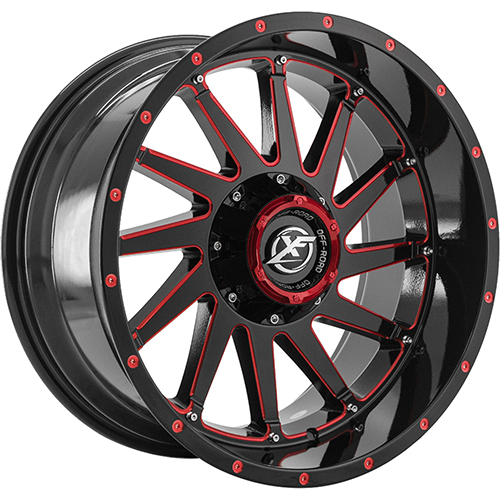 XF Offroad XF-216 Gloss Black Red Milled - Part Number XF-216201051143127-24GBMLR XF Offroad XF-216 Gloss Black Red Milled Photo
