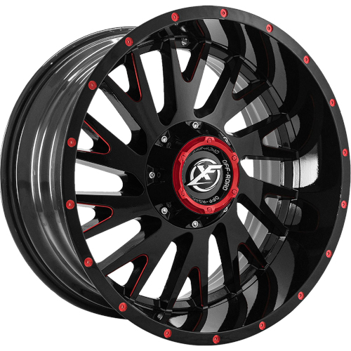 XF Offroad XF-221 Gloss Black Red Milled Dots - Part Number XF-221201051143127-24GBMLR XF Offroad XF-221 Gloss Black Red Milled Dots Photo